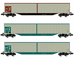 FS 3-unit set 4-axle sliding-wall wagons Habills silver/brown resp. silver/green livery period V arnold HN6415