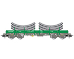 RENFE 4-axle platform wagon with stakes green loaded with tunnel lining segments electrotren E6542