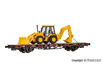 H0 Low side car with excavator loader JCB 4CX 4x4x4, finished model kibri KI26260