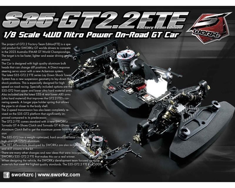 Automodello S35-GT2.2 FTE Factory Team Edition Nitro GT Pro 4WD 1:8 Kit sworkz SW910037F