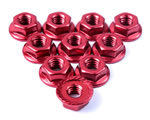 Dadi ruota flangiati con bloccaggio tipo Grover in alluminio 4 mm Rosso (10 pz) yeahracing LN-M4S-RD