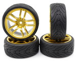 Gomme in lattice Touring scolpite Spec T CX10 offset +3 con cerchio a 10 raggi Gold yeahracing WL-0106